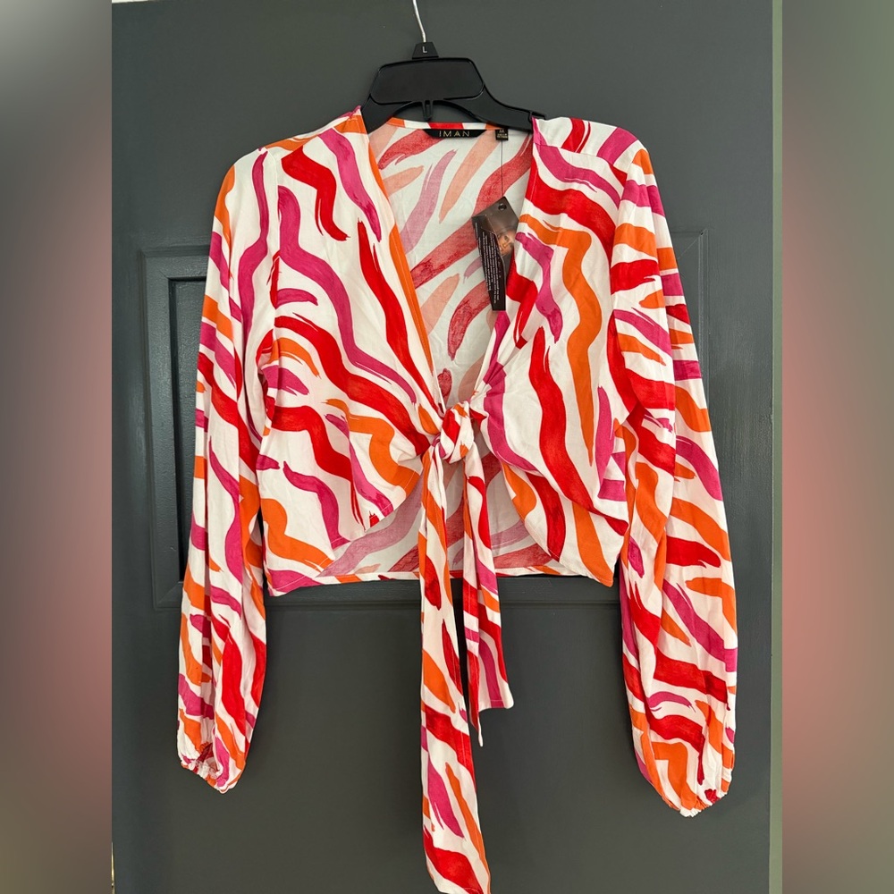 IMAN Women's Vibrant Red and Orange Blouse